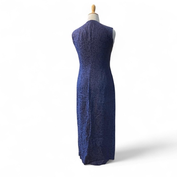 Vintage Escada Linen Dress Sz 40 Sleeveless Blue Button Front Midi Career - Picture 3 of 6